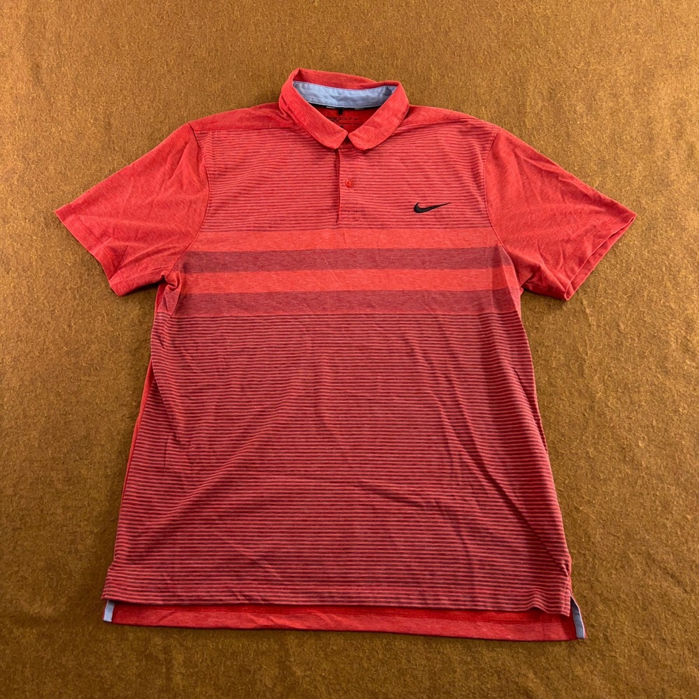 Nike Mens Large Red Striped Dri-FIT Modern Fit Golf Polo Shirt
